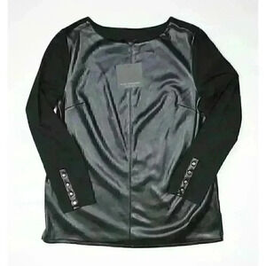 NEW Marc New York Women's M Long Sleeve Faux Leather Front Ponte Tunic Top